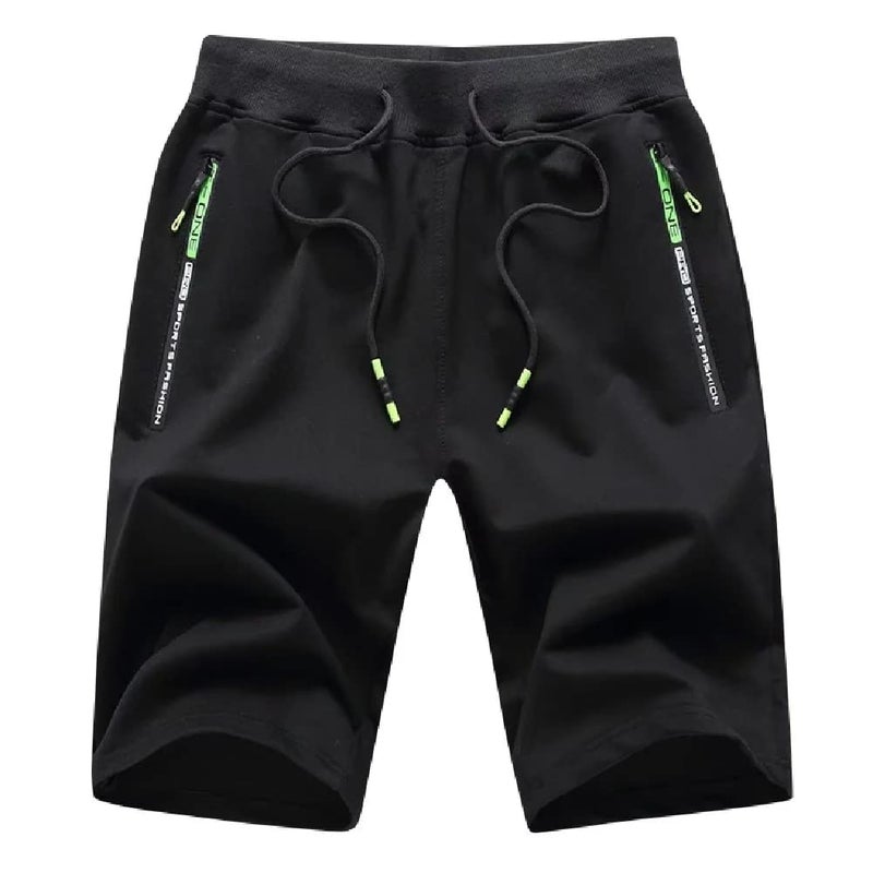 Tansozer Men's Casual Shorts Elastic Waist Comfy Workout Shorts Drawstring Summer Jogger Shorts with Zipper Pockets (Black, Medium) - Image 1